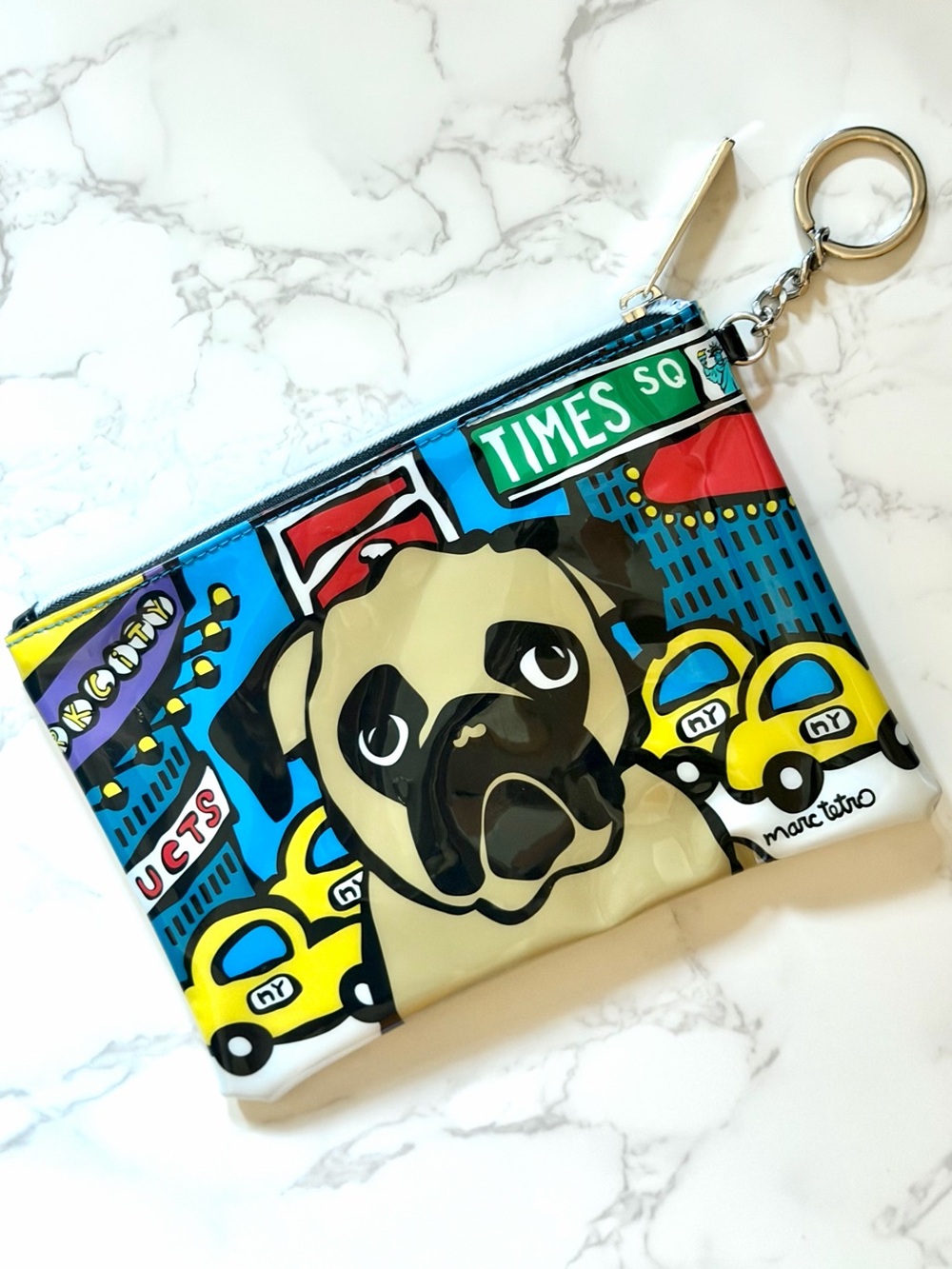 Marc Tetro | High-Gloss Patent Vinyl Pug Zipper Pouch Clutch | NYC Times Square